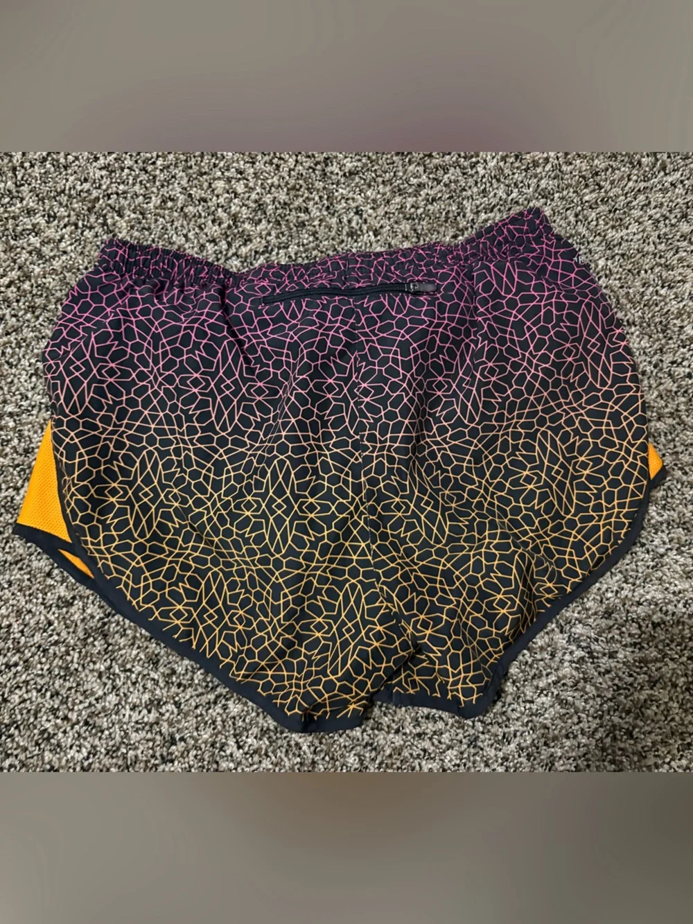 Nike Women's Pink-to-Orange Gradient Geo Print Athletic Shorts